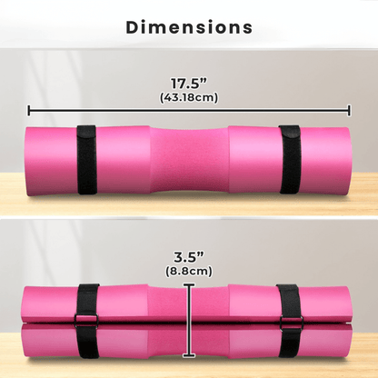 Dimensions of Barbell pad showing lengths of 17.5 inches and 3.5 inches for optimal fit in weightlifting.