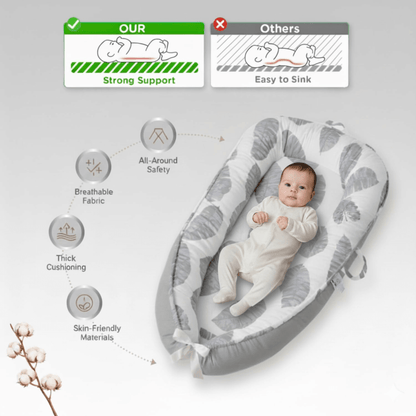 Newborn sleeping safely in Gray 3D-Touch Breathable Lounger 3D-Touch Breathable Lounger for Newborns