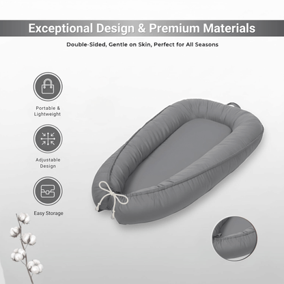 Side view of 3D-Touch Breathable Lounger for Newborns in Gray 3D-Touch Breathable Lounger for Newborns