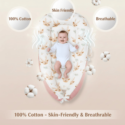 Newborn resting comfortably in Pink 3D-Touch Breathable Lounge 3D-Touch Breathable Lounger for Newborns