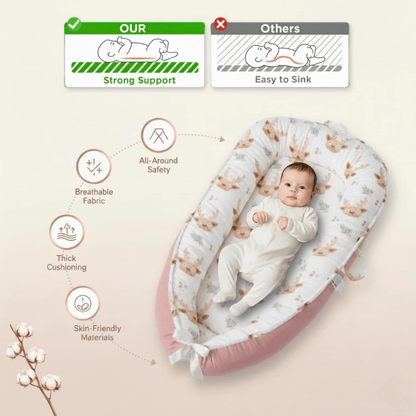Newborn resting comfortably in Pink 3D-Touch Breathable Lounge 3D-Touch Breathable Lounger for Newborns