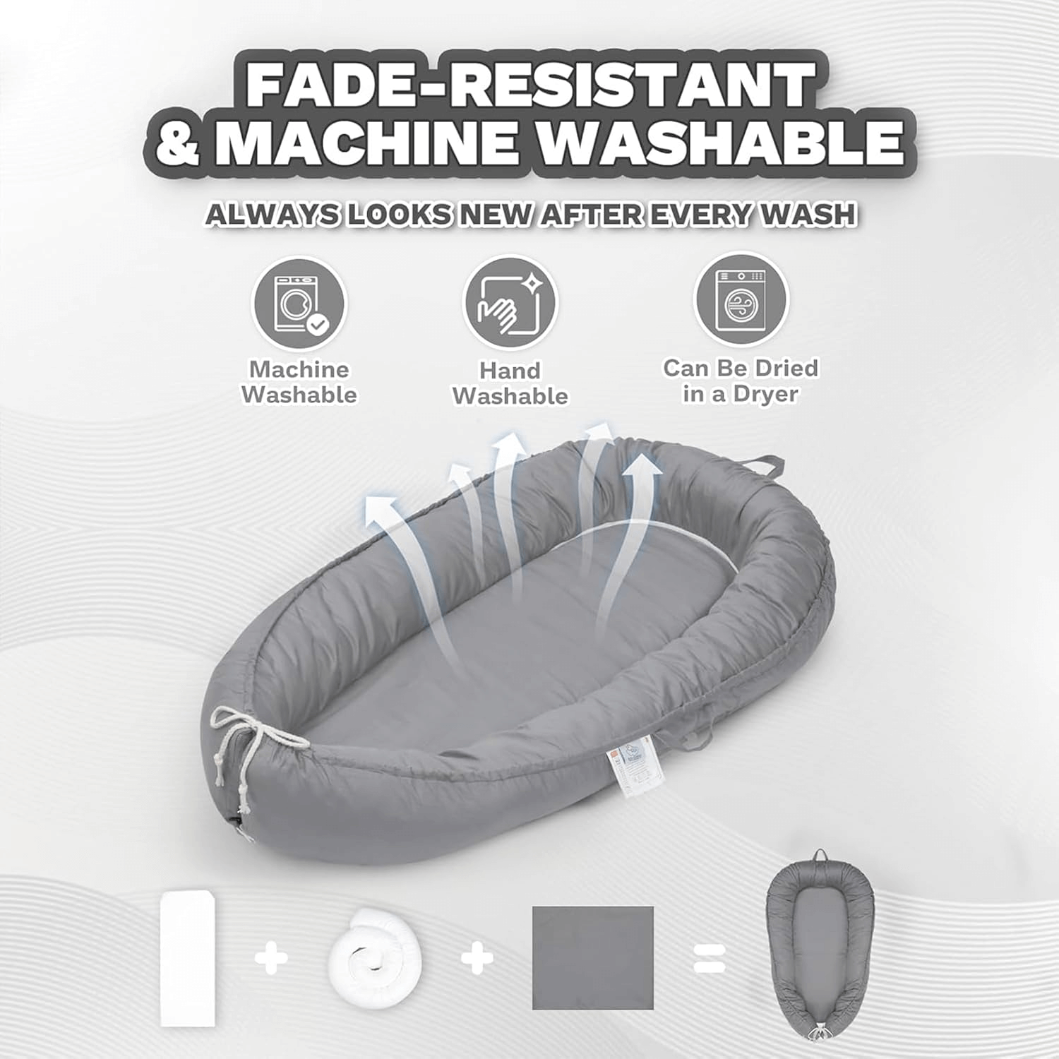 Side view of 3D-Touch Breathable Lounger for Newborns in Gray 3D-Touch Breathable Lounger for Newborns