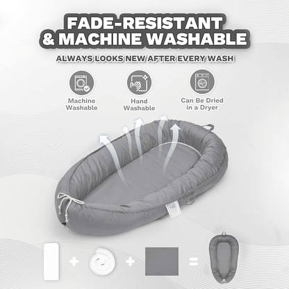 Side view of 3D-Touch Breathable Lounger for Newborns in Gray 3D-Touch Breathable Lounger for Newborns