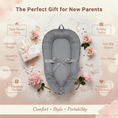 3D-Touch Breathable Lounger for Newborns – Gray, front view 3D-Touch Breathable Lounger for Newborns