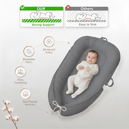 3D-Touch Breathable Lounger for Newborns – Gray, front view 3D-Touch Breathable Lounger for Newborns