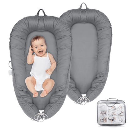 Newborn resting comfortably in Gray 3D-Touch Breathable Lounge 3D-Touch Breathable Lounger for Newborns