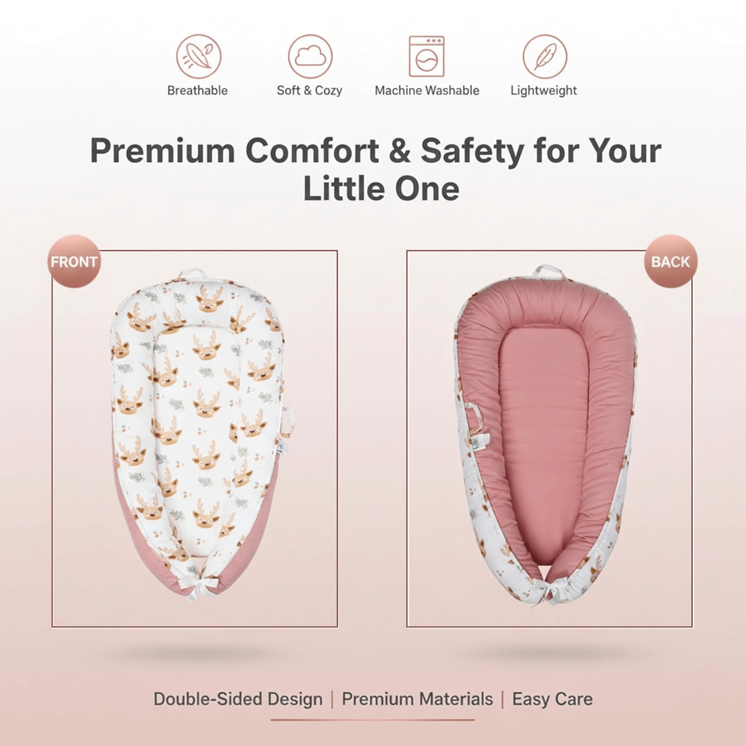 Newborn resting comfortably in Pink 3D-Touch Breathable Lounge 3D-Touch Breathable Lounger for Newborns