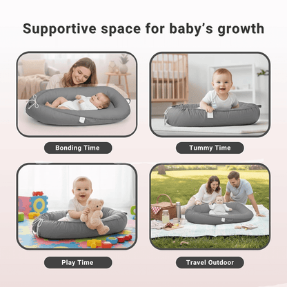 Newborn resting comfortably in Silver 3D-Touch Breathable Lounger 3D-Touch Breathable Lounger for Newborns