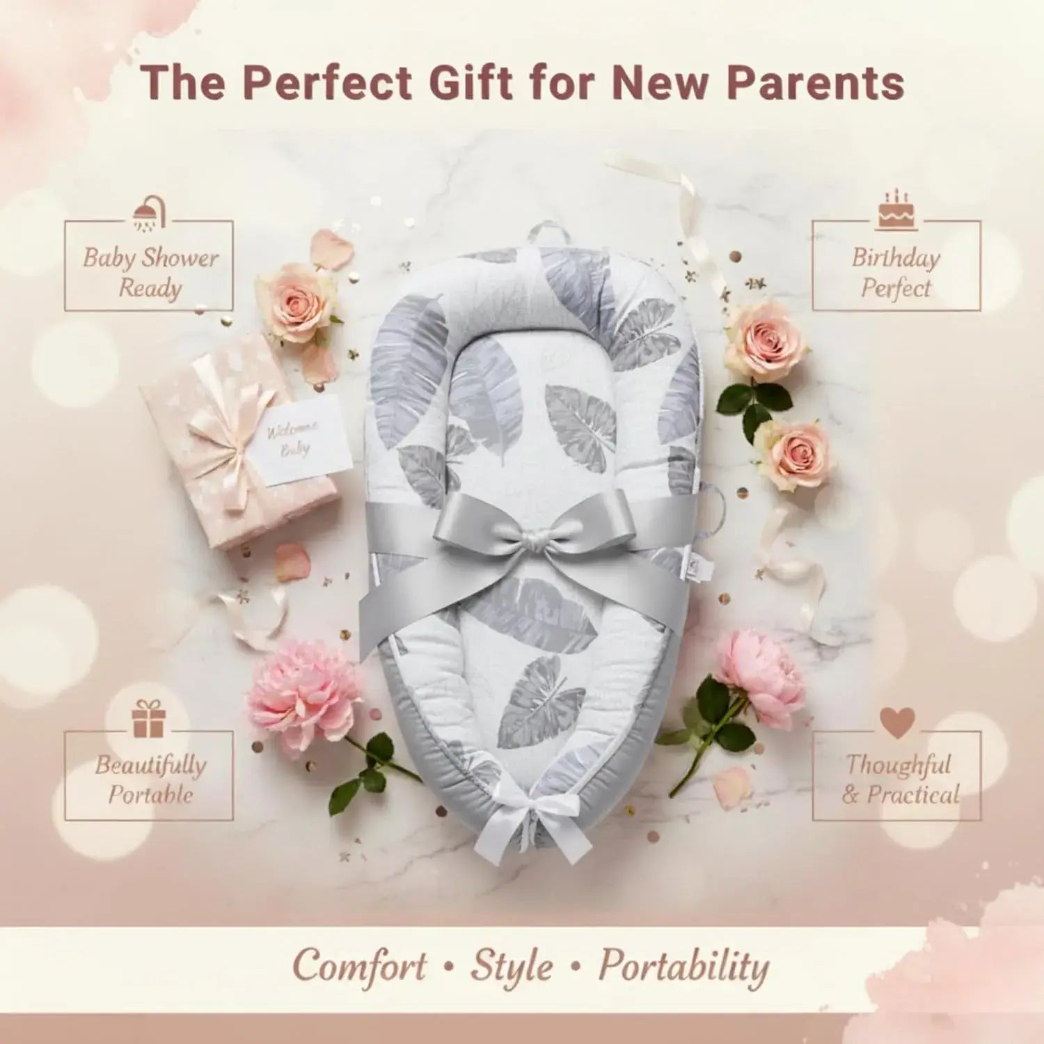 Top view of 3D-Touch Breathable Lounger for Newborns – Silver 3D-Touch Breathable Lounger for Newborns