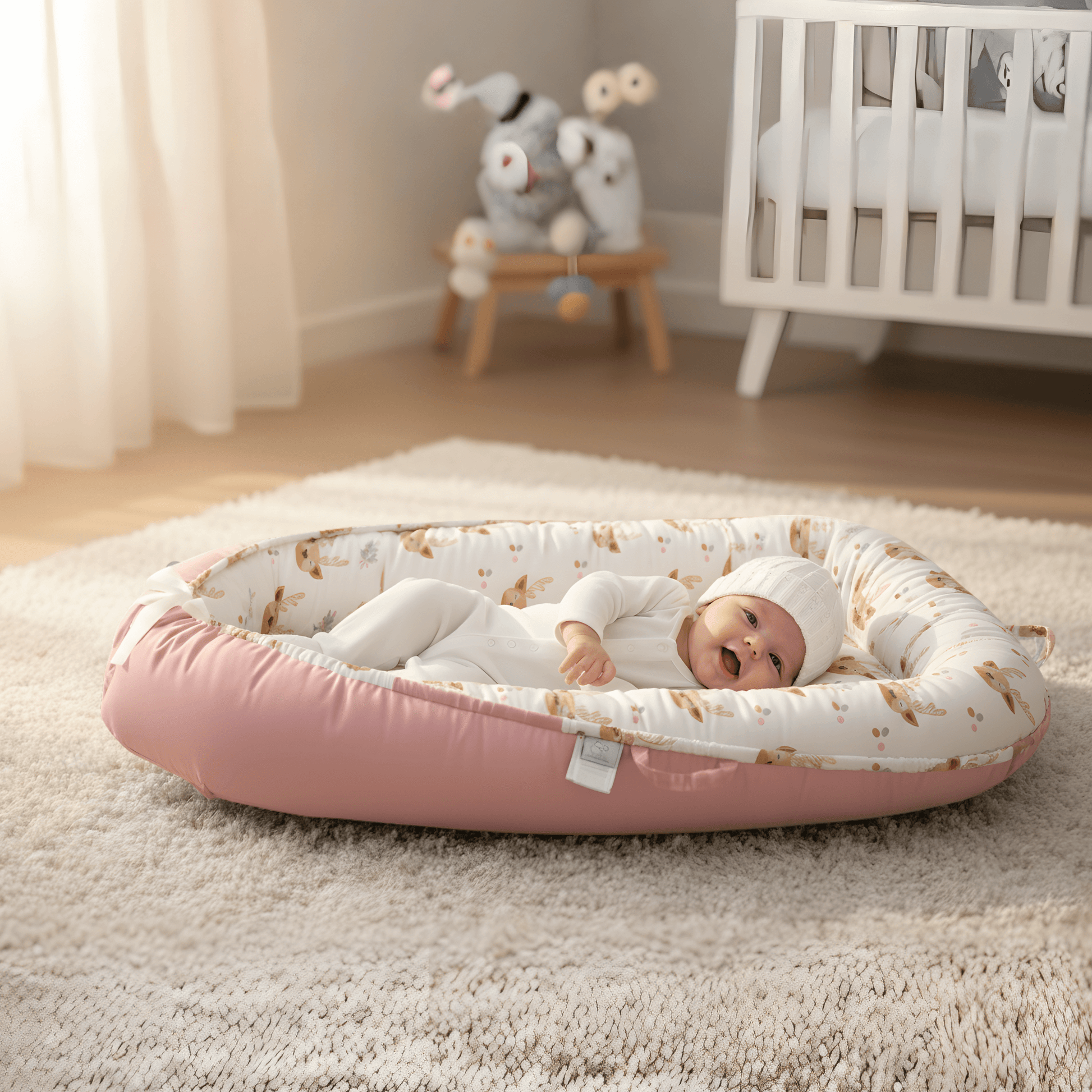 Newborn resting comfortably in Silver 3D-Touch Breathable Lounger 3D-Touch Breathable Lounger for Newborns